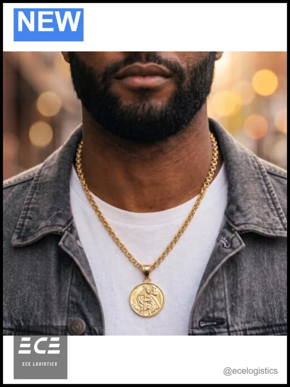 Gold Plated St Christopher Pendant Necklace, 4mm 22in Chain, Unisex Gift